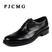 PJCMG, recién llegados, zapatos Oxford para hombre, cuero genuino, punta de ala tallada, cordones, moda vintage, zapatos de negocios para boda, zapatos planos para hombre 2024 - compra barato