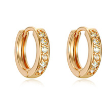 1Pair Simple White Crystal Small Hoop Earrings Women Elegant Glossly Gold Metal Color Round Zircon Earrings Jewelry E676 2024 - buy cheap