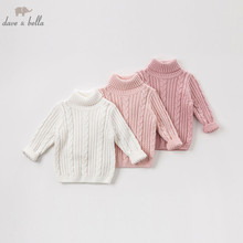 Dba7882 vestido de outono de malha, camisola de manga comprida para bebês meninas, blusas para crianças pequenas, gola alta, suéter de malha 2024 - compre barato