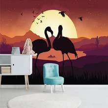 Papel de parede personalizado em estilo nórdico, silhueta flamingo, pássaro, sofá, decoração de parede, pintura, material à prova d'água 2024 - compre barato