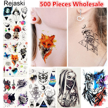 Tatuagem temporária de aquarela 3d, tatuagem flash, universo geométrico, arte corporal, para homens e mulheres, 500 peças 2024 - compre barato