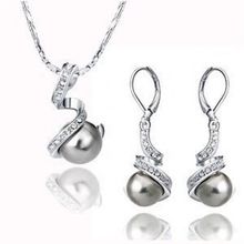 FREE shipping>>>>>Jewelry wedding Set white gold grey shell Pearl Necklace and Earring 2024 - buy cheap