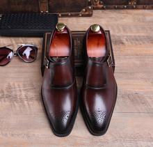 British vintage carved leather shoes men slip on handmade Derby shoes men brogue formal leather shoes 2024 - buy cheap
