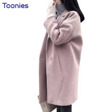 Women's Cashmere Coat Female Outwear Jacket Slim Style Single Button Pockets Pale Pinkish Gray Casual Overcoat Winter Clothes 2024 - buy cheap