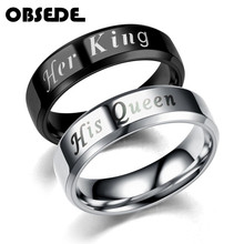 Obsede rei rainha anéis de aço inoxidável casais amante gravar anéis para mulheres masculinas romântico casamento noivado moda jóias 2024 - compre barato