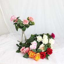 Rosas artificiales de terciopelo de 2 cabezas, decoración de flores simuladas para el hogar, encaje rosa, decoraciones para fiesta 2024 - compra barato
