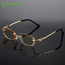 SOOLALA Rhinestone Anti Blue Light Reading Glasses Women Diamond Cutting Rimless Glasses Men Golden Reader Presbyopic Eyeglasses 2024 - buy cheap