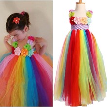 Vestido tutú de arcoíris completo y esponjoso para niña, tutú hecho a mano con flores, vestido de verano para foto, boda, fiesta, Navidad TS096 2024 - compra barato