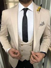 Terno masculino abotoaduras duplas, mais recente, casamento, noivo, traje de baile, 3 peças, terno com calças 2024 - compre barato
