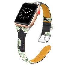 Slim Leather Strap For Apple Watch band 38mm 42mm Flowers Genuine Leather belt Bracelet iWatch series 3 4 5 se 6 band 44mm 40mm 2024 - buy cheap
