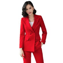 Women's double-breasted long-sleeved solid color suit nine pants suits fashion casual British wind white-collar tooling two-piec 2024 - buy cheap