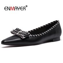 Enmayer 2018 moda feminina couro genuíno apontado dedo do pé zapatos de mujer de moda 2018 de vestido mulher bombas tamanho 34-39 ly441 2024 - compre barato