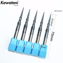 5PCS-Free grátis, 6mm * R0.5 * 30.5 * 75L, CNC TiALN solid carbide end mill, carpintaria fresa cônica, 2 flautas taper bola nariz 2024 - compre barato