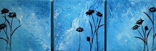 Абстрактный синий фон 3 шт. картина маслом ручной работы черные цветы под солнцем Пейзаж Современная картина маслом 2024 - купить недорого