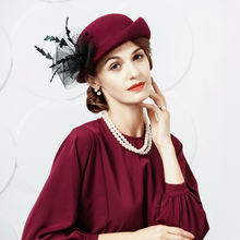 New Women Noble Hat Female Vintage Wine Red 100% Wool Fedoras Hat English Party Fashion Veil Cap M5103 2024 - buy cheap