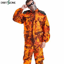 Laranja vermelho camuflagem roupas definir respirável impermeável jaqueta + calças terno biônico camuflagem caçador roupas 2024 - compre barato