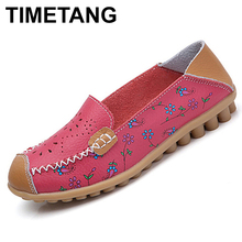 TIMETANG  New Summer plus size Women cutouts Genuine Leather Mom shoes Comfortable Appliques Sewing Flats Casual ballet flats 2024 - buy cheap