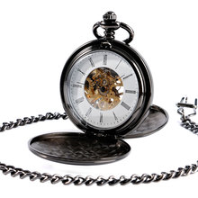 Часы-скелетоны мужские/женские механические, Роскошные карманные часы-подвески в стиле стимпанк, с римскими цифрами, черного цвета 2022 - купить недорого