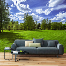 Papel tapiz personalizado para sala de estar, Mural de papel pintado con foto 3D, cielo azul, nubes blancas, pastizales verdes, decoración de pintura de pared para sala de estar 2024 - compra barato