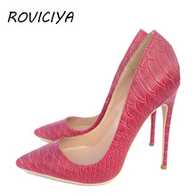 Marca de designer sapatos femininos sexy rosa escala pele impressão salto alto 12 cm dedo do pé apontado festa stiletto rasa yg016 roviciya 2024 - compre barato