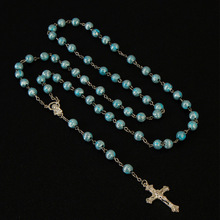 Catholic Blue Crystal Bead Catholic Rosary Necklace Women's Center Maxi Chain Necklace Religious Shrine 2024 - buy cheap