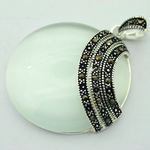 925 STERLING SILVER NATURAL CLEAR WHITE OPALS MARCASITE PENDANT 35X35MM 2024 - buy cheap