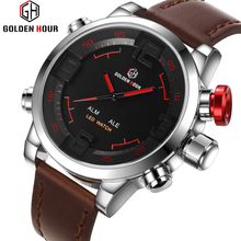 Top Brand GOLDENHOUR Men Quartz Watches LED Waterproof Clock Fashion Leather Sport Watch Military Wristwatches Relogio Masculino 2024 - buy cheap