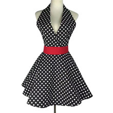 Lovely Retro Aprons for Women Cute Adjustable Cotton Sexy V-Necked Polka Dot Black Apron Classic Big Wave 2024 - buy cheap