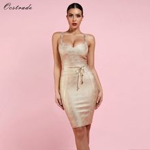 Ocstrade-vestido Bandage de alta calidad para mujer, vestido ceñido Sexy metálico con cintura y lazo de oro rosa, novedad de 2019 2024 - compra barato