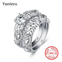 Yanleyu Authentic 100% 925 Sterling Silver Wedding Ring Set for Women 7mm Round Cubic Zircon Flower Engagement Finger Ring PR061 2024 - buy cheap