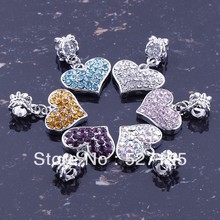 50pcs Plated Silver / Mix-Color Rhinestone Crystal Heart Pendant European Charm Dangle Beads & For Bracelet 2024 - buy cheap