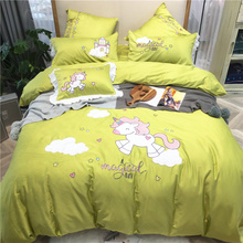 Luxury Egypt Cotton Unicorn and Castle Cartoon Bedding Set Embroidery Duvet Cover Sets Bed Sheet Twin Queen King size 4/6/7Pcs 2024 - buy cheap
