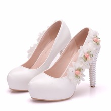 Crystal Queen White Lace Wedding Shoes Elegant Pumps High Heels Women Platform Party 2024 - buy cheap