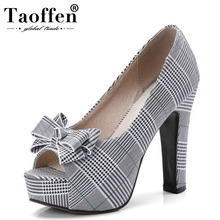 TAOFFEN Size 32-43 Chic Women Platform Bowknot High Heel Shoes Women Peep Toe Bowtie Spike Heel Pumps Office Ladies Footwear 2024 - buy cheap