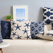 Синяя подушка в средиземноморском стиле с морскими звездами, морской конек, подушка с геометрическим рисунком, наволочка для дома, декоративная подушка для дивана и офиса 2024 - купить недорого