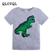 Camiseta de dibujos animados con lentejuelas para bebés, ropa de manga corta para niños de 2 a 8 años, Tops de dinosaurios 2024 - compra barato