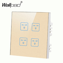 Hot selling Wallpad 4 gangs 1 way Glass Gold touch wall switch,Customize Buttons LED Smart light switch panel,Free Shipping 2024 - buy cheap