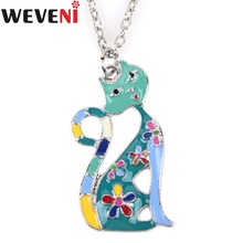 WEVENI Statement Alloy Elegant Cat Kitten Necklace PendantsEnamel Chain Collar Fashion Animal Jewelry For Women Girls Pet Lovers 2024 - buy cheap