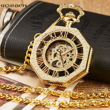 Vintage Unique Octagon Mechanical Pocket Watch Roman Numeral Steampunk with FOB Chain Full Steel Hand-winding Reloj de bolsillo 2024 - buy cheap