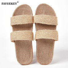 FAYUEKEY 2020 Summer Men Linen Flax Home Slippers Floor Beach Outdoor Breathable Non-slip Slides Sandals Flat Shoes 2024 - buy cheap