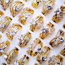 Anillos de estilo mixto para mujer, anillos de oro y plata de circonita al por mayor, lote de joyería femenina, 50 Uds., LR4161 2024 - compra barato
