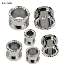 JUNLOWPY-expansor de oreja de acero inoxidable con cristal, joyería del cuerpo, expansor para el lóbulo de la oreja, agujero de tornillo 2024 - compra barato