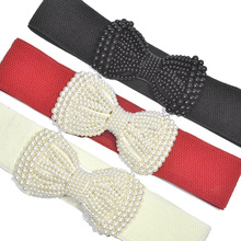 SISHION Cintos Designer Para Mulheres Senhoras Moda Faux Pérola Mulher BG861 Cinto Largo Elástico Preto Branco Cinto de Elástico Na Cintura 2024 - compre barato