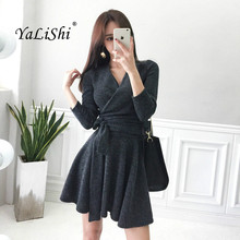 Solid Plus Size A-line Dress 2018 Women Autumn Gray Long Sleeve V-neck Casual Office Lady Mini Dress Work Short Dresses Elbise 2024 - buy cheap