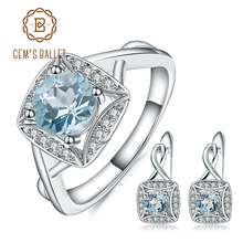 GEM'S BALLET-anillos de Topacio azul cielo Natural para mujer, conjunto de pendientes de Clip de Plata de Ley 925, GEMA, joyería de marca fina para regalo 2024 - compra barato