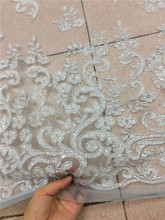 5yards /lot BZL-72724 glued glitter tulle mesh lace fabric for wedding dress in light blue mesh clear white glitter 2024 - buy cheap