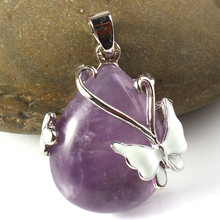 Крафт-бусы Элегантный стиль покрытый серебром натуральный пурпурные аметисты камень с бабочкой капли воды кулон 2024 - купить недорого