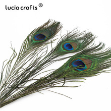 Lucia artesanato 25-30 centímetros Natural Peacock Eye penas Da Cauda do cabelo DIY festa de casamento decoração de casa 5 pçs/lote H0504 2024 - compre barato