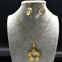 2021 flor de cristal de aço inoxidável conjunto jóias feminino ouro cor brincos colar conjunto jóias conjunto conjunto conjunto joyas s178265 2024 - compre barato