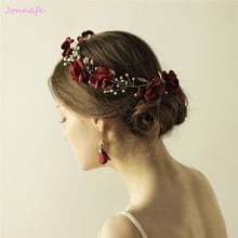 Jonnafe Handmade Red Flower Women Headband Tiara Gold Wedding Hair Accessories Bridal Headwear Pearls Hair Jewelry 2024 - buy cheap